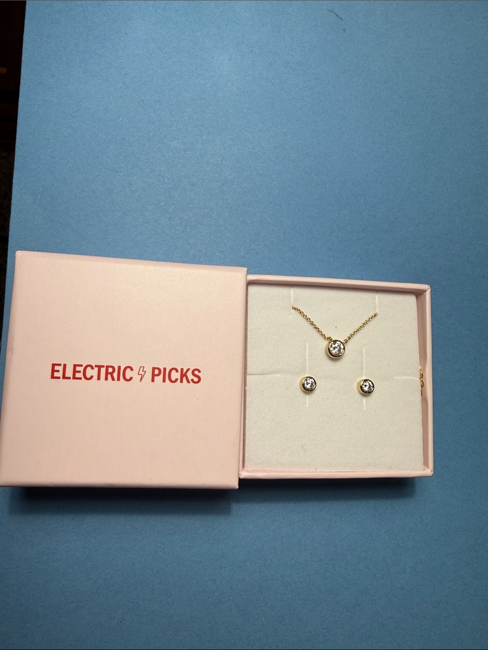 Electric Picks Coco  Gold Necklace and Matching bezel  Studs